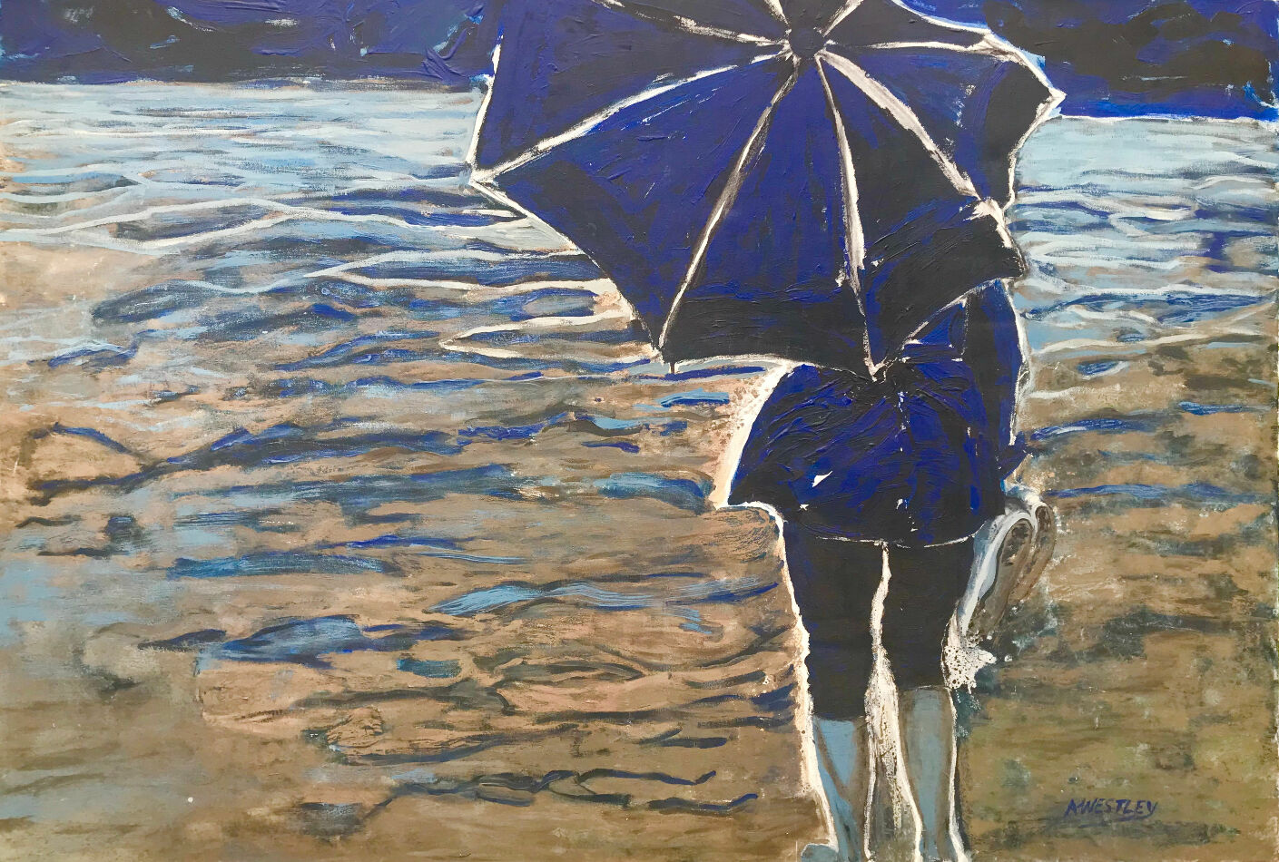 Woman with umbrella on the beach